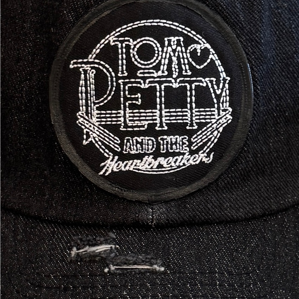 Price Firm New Custom Designed Black Distressed Baseball Cap w/Tom Petty Patch - Picture 2 of 4